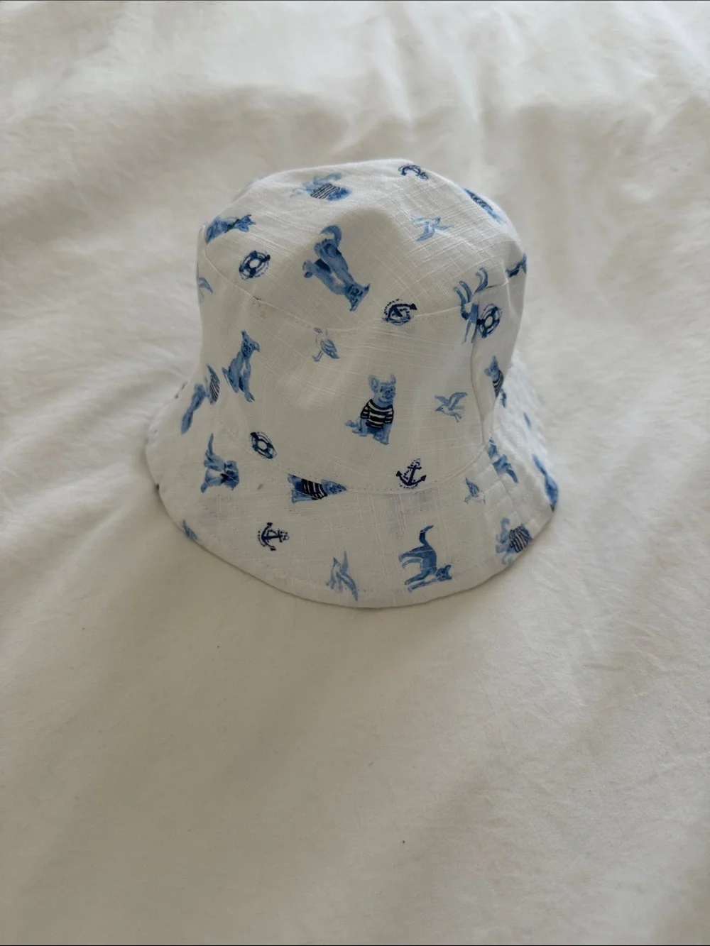 Janie and Jack White Bucket Hat with Blue Nautical Animal Prints
